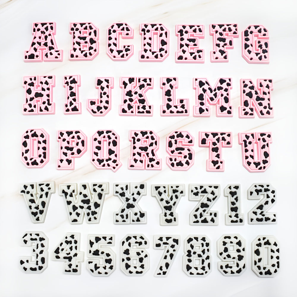 36pcs Black Speckled PVC Shoe Charms Playful Cow Spot Letter Shoe Decorations