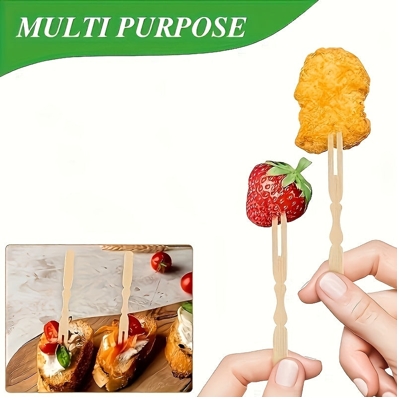 100/200pcs Mini Bamboo Cocktail Forks for Appetizers Fruits Pastries