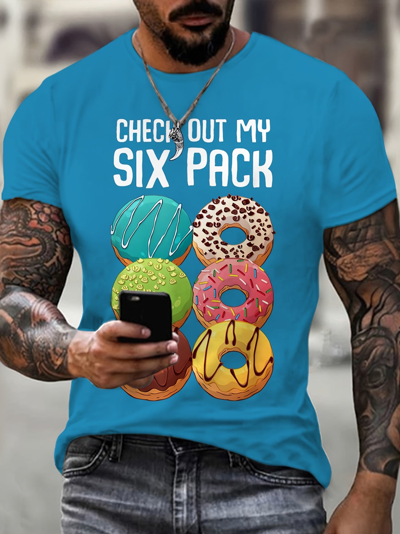 Мужская повседневная футболка с коротким рукавом большого размера с графикой в виде пончика из полиэстера