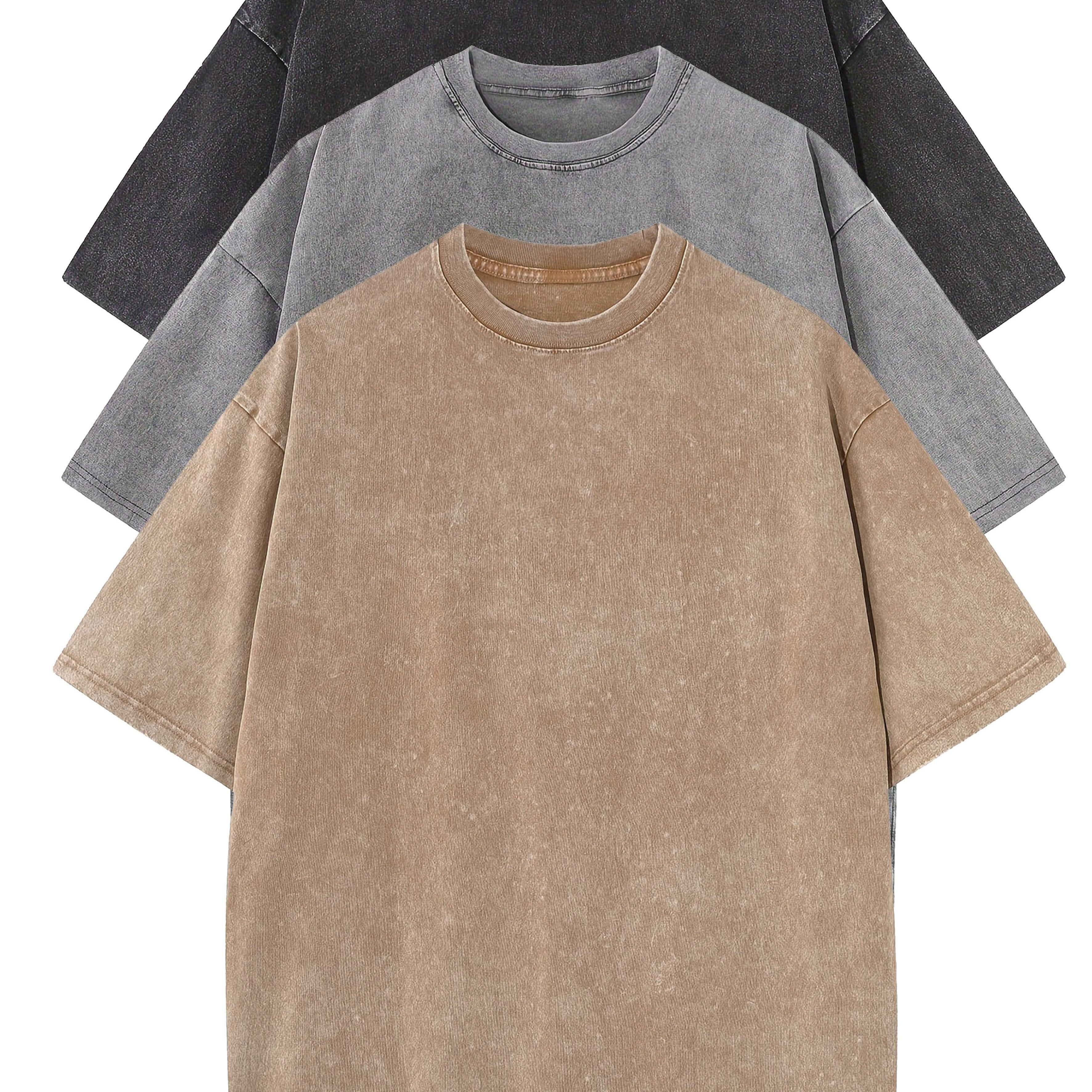 Set de 3 camisetas de algodón para hombre, manga corta, cuello redondo, casuales, verano, al aire libre