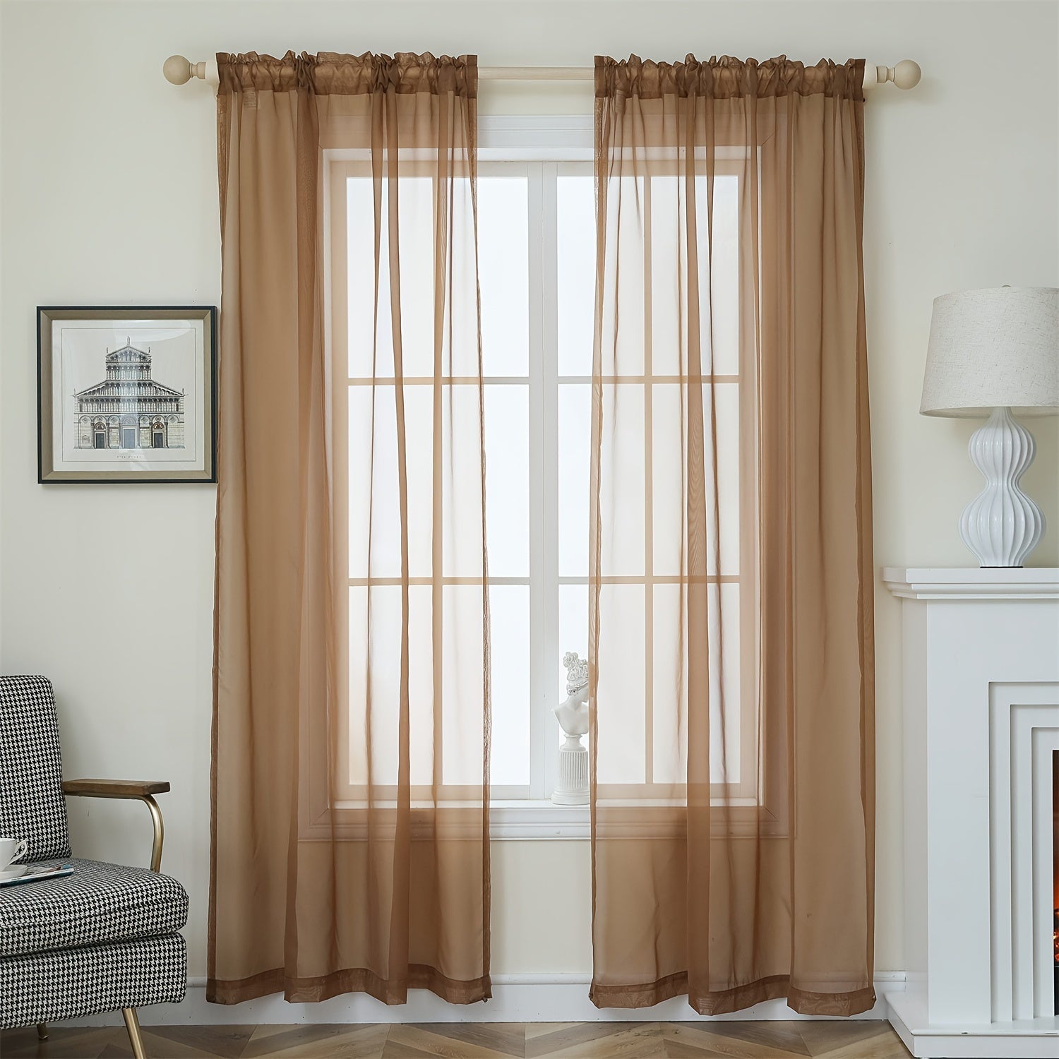 Terylene Gauze Curtains 2-Piece Set Semi-Transparent Light-Filtering Home Decor