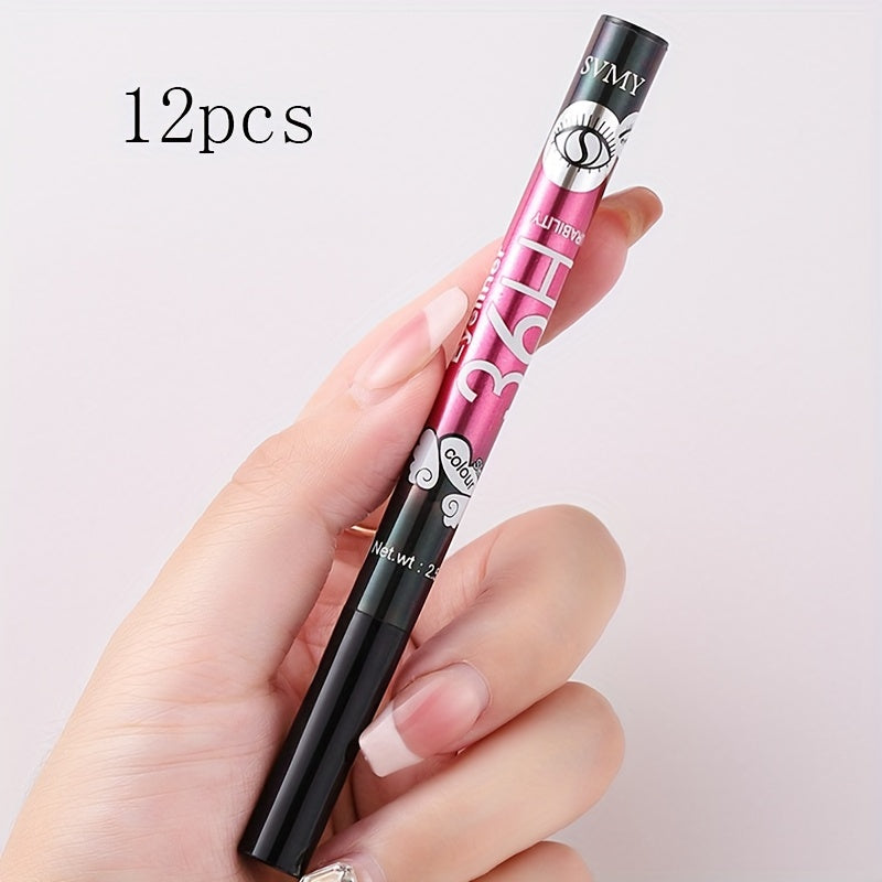 12pcs Extra Slim Black Waterproof Liquid Eyeliner Long Lasting Set