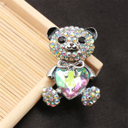 Elegant Alloy Teddy Bear Brooch with Heart-Shaped Sparkling Stone for Women