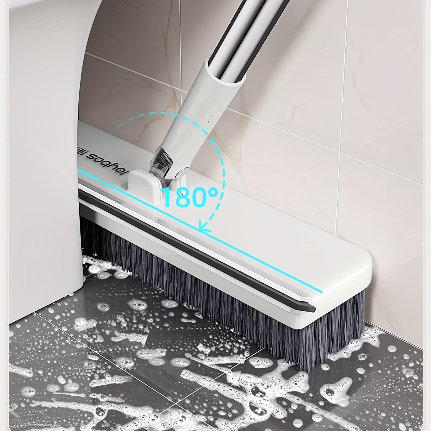 Heavy-Duty Floor Scrub Brush with Long Handle Rotating Head for Floors Walls and Carpets