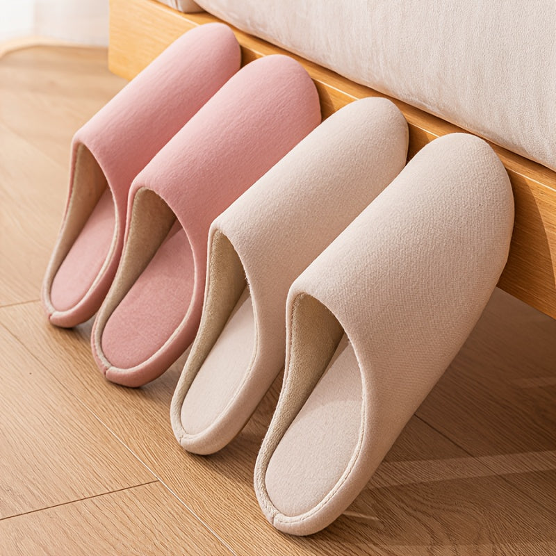 Women Slip-On Slippers Soft Plush Fabric Indoor Outdoor Comfort Minimalist Durable