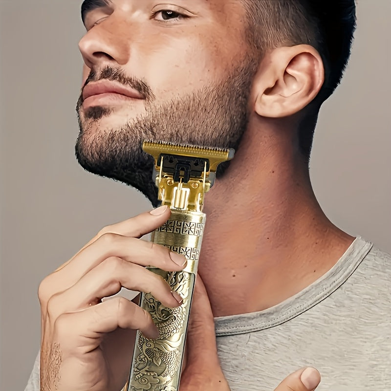 Wireless USB charging trimmer with T-shaped blade and indicator comb for men