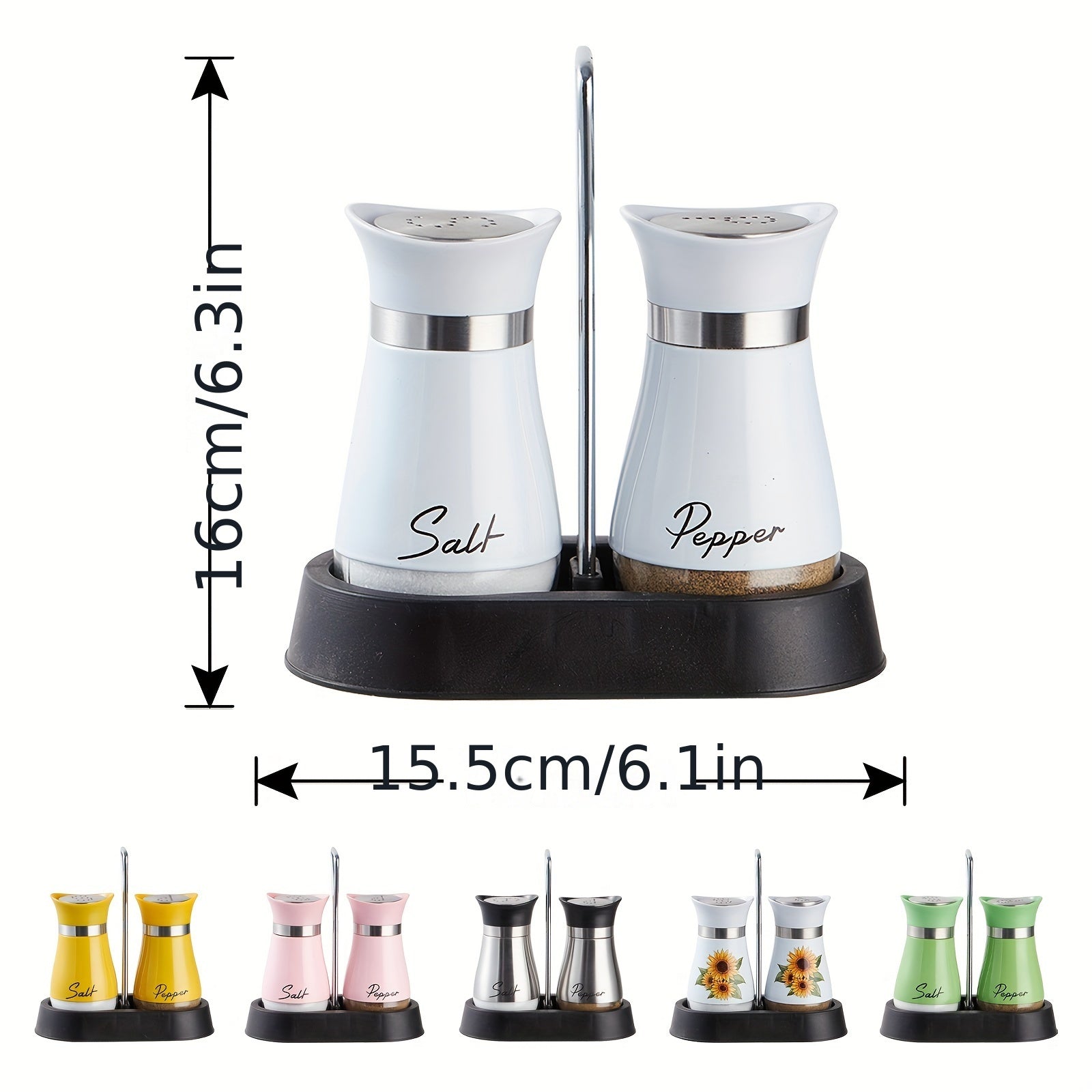Salt and Pepper Shaker Set with Glass Bottom Bottles and Stand for Kitchen and Camping