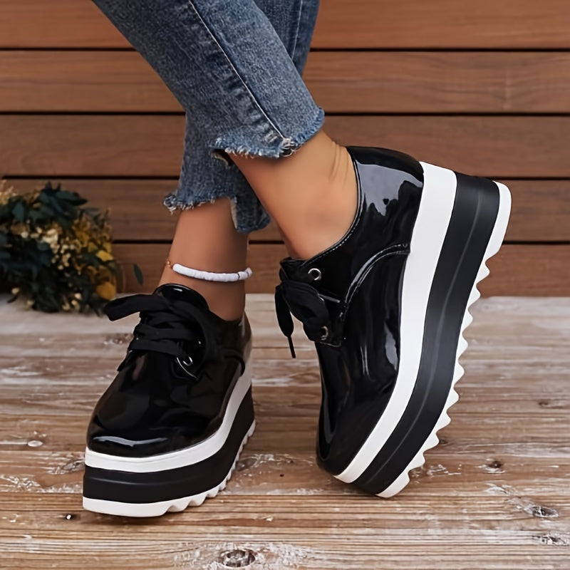 Women’s Casual Platform Sneakers with Non-Slip Rubber Sole in Solid Colors