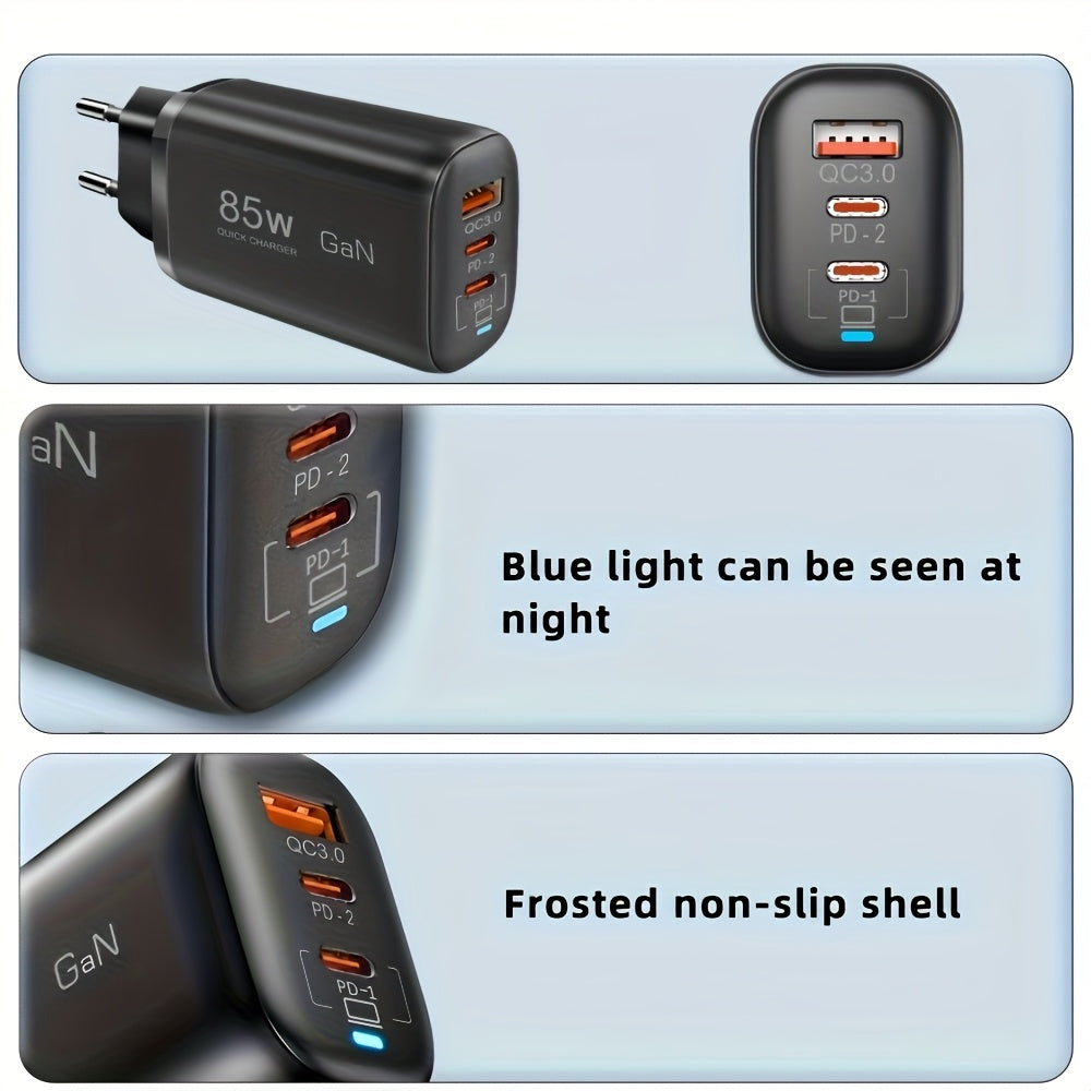 85W GaN tez zaryadlovchi PPS PD QC3.0 USB Type-C EU plagin bilan telefonlar va noutbuklar uchun