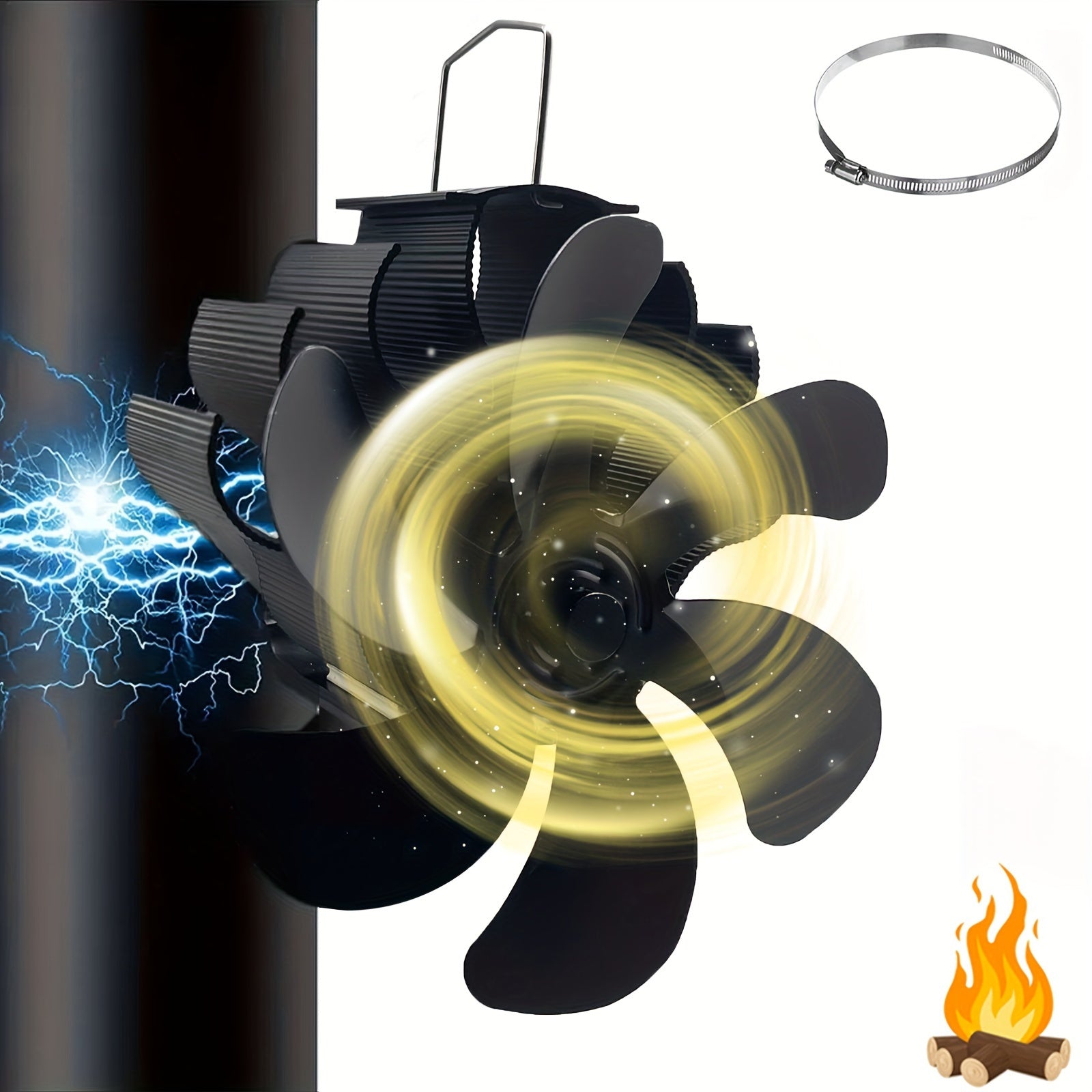 Fireplace Fan Set with 6 Non-Magnetic Fans for Wood Stoves and Chimneys