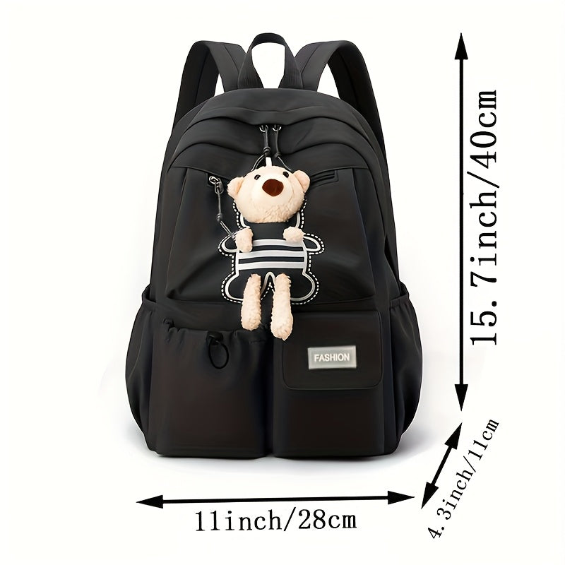 Korean Style Backpack for Girls Lightweight Nylon Zipper Closure Adjustable Strap Black