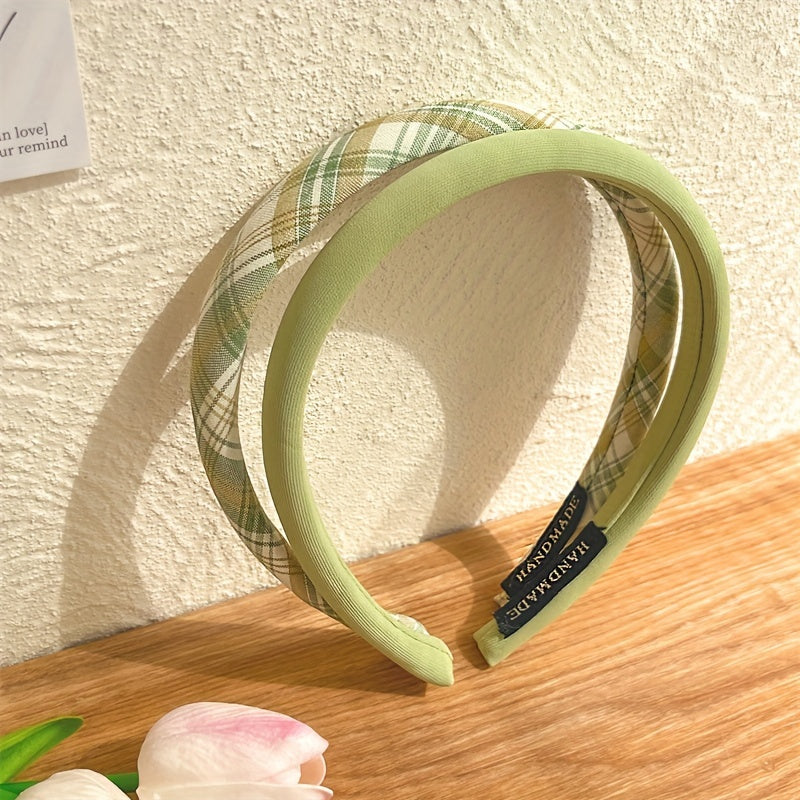6pcs Women's Plaid and Solid Color Polyester Headbands for Travel and Daily Style