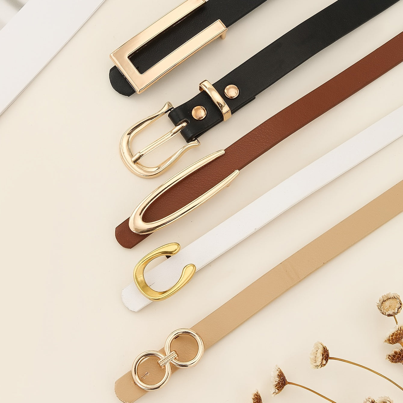 Набор из 5 женских ремней из искусственной кожи с металлическими пряжками для пляжа, вечеринки и выходных