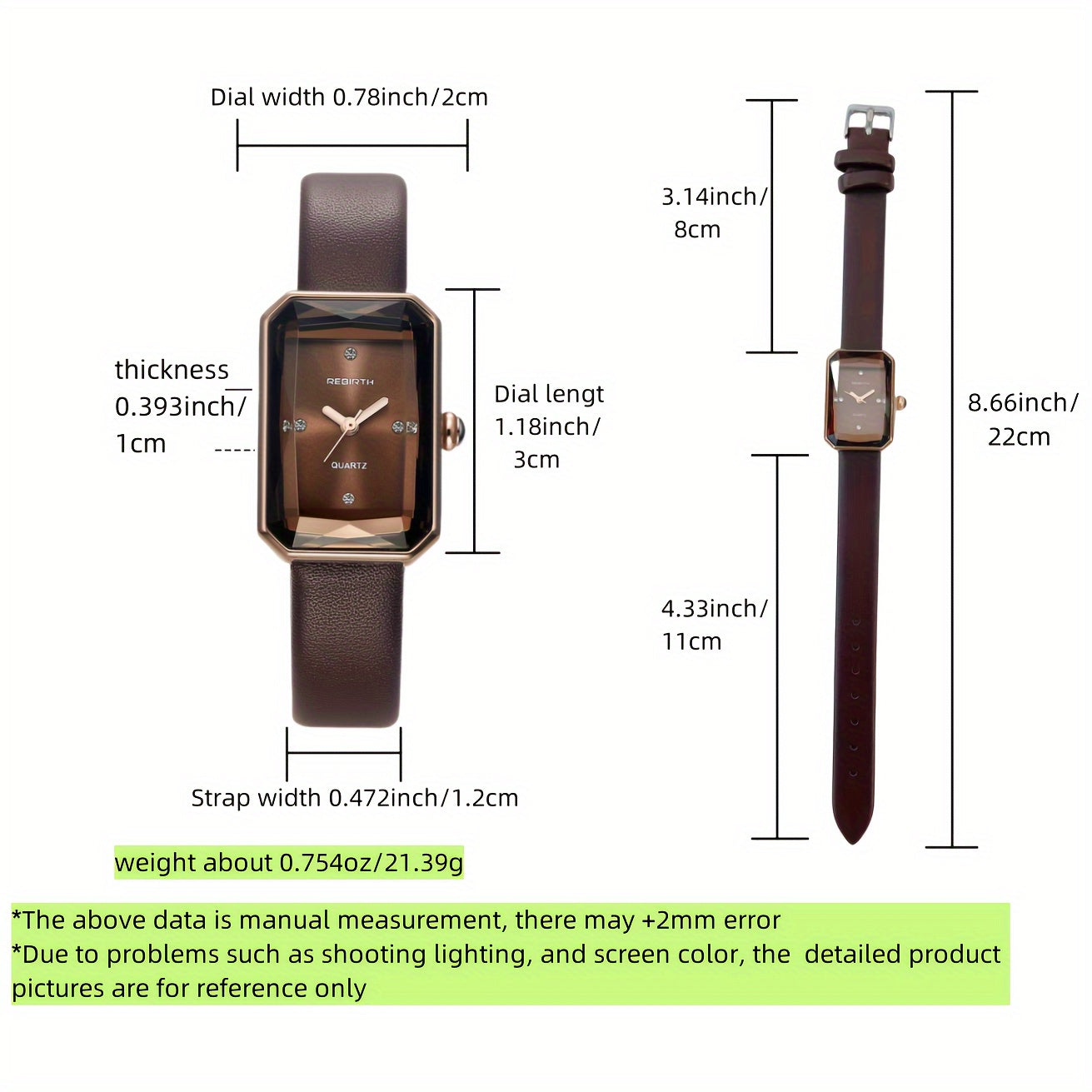 Women's Square Quartz Watch with Rhinestone Accents Faux Leather Band and Non-Rechargeable Battery