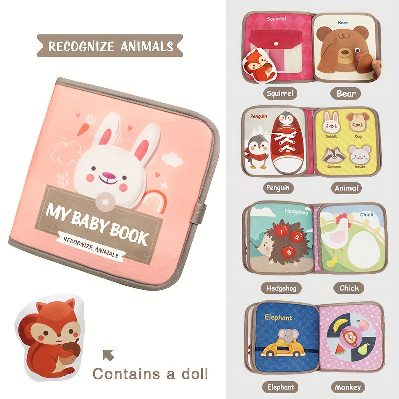 Children's Educational Cloth Book for Toddlers Soft Tear-Resistant Learning Toy for Animals Fruits Shapes
