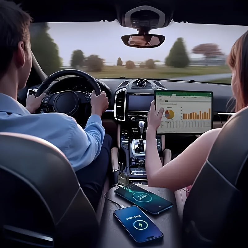 Cargador de coche retráctil con cable de 80cm, 66W, adaptador USB rápido 4 en 1