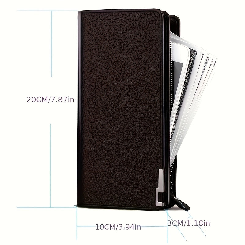 Black RFID Blocking Zipper Bifold Wallet for Men and Women with Card Slots and Detachable Pouch