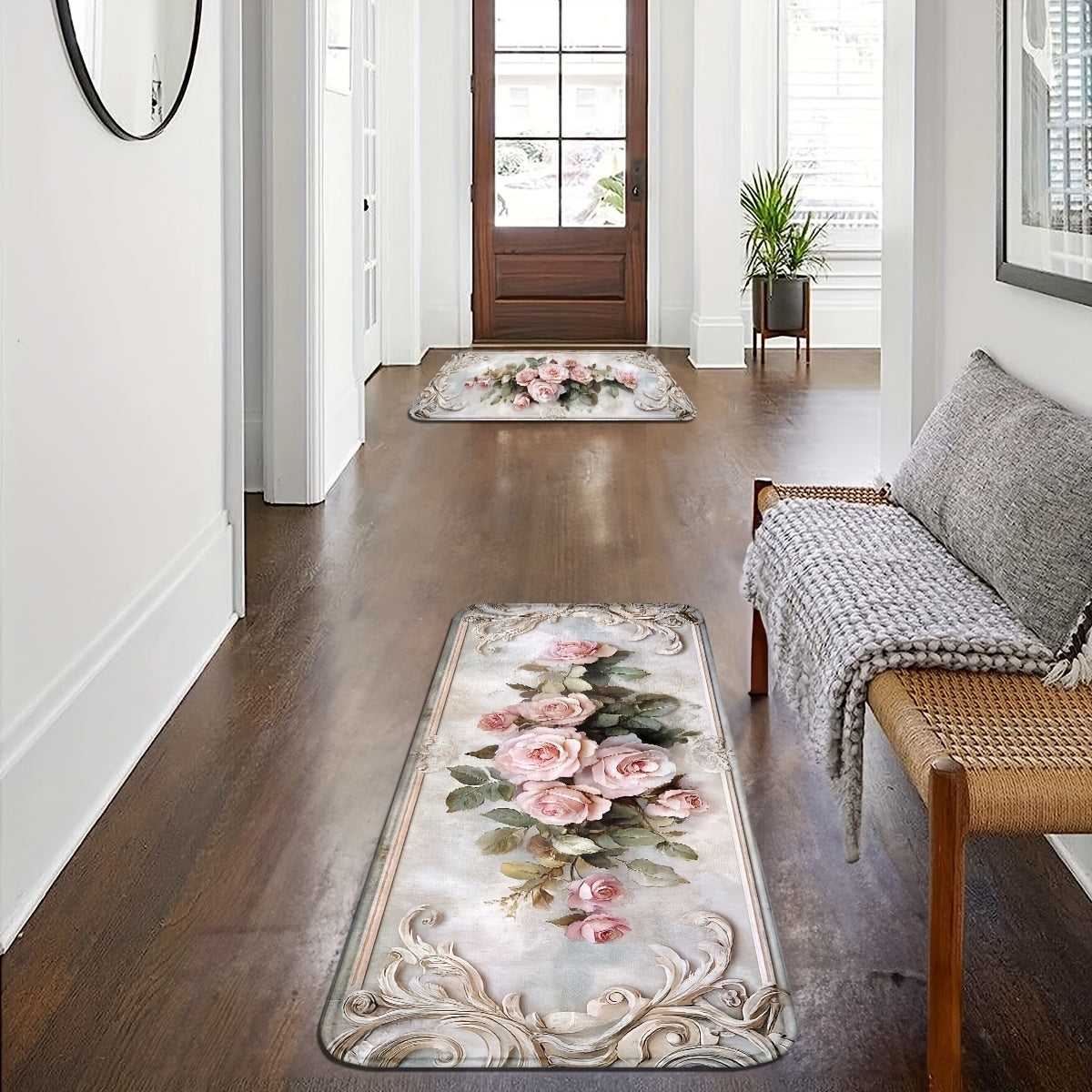 Valentine's Day Rose Flower Door Mat Non-Slip Machine Washable Entry Rug Indoor Decor