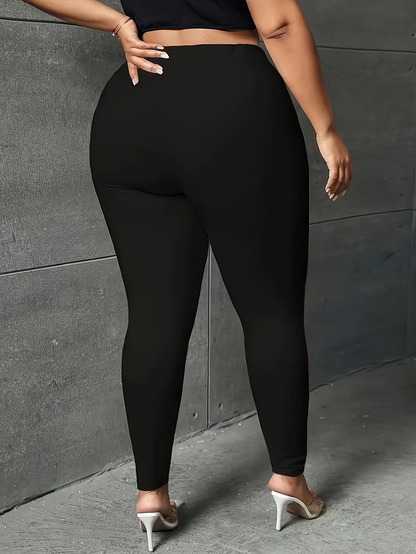 Women's Plus Size High-Waisted Stretch Leggings Black Comfortable Allseason Skinny Pants