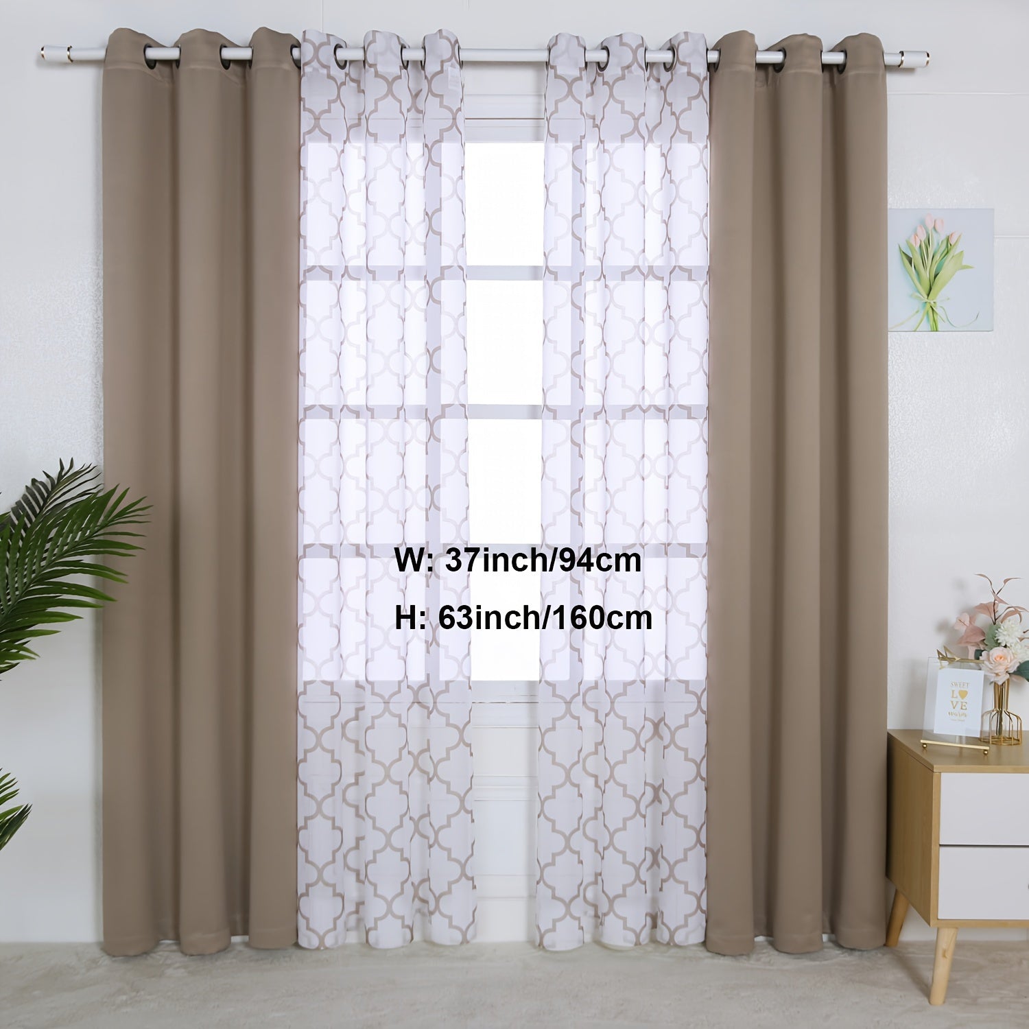 Blackout Curtains and Sheer Panels Set with Snowflake Pattern Indoor Window Decor
