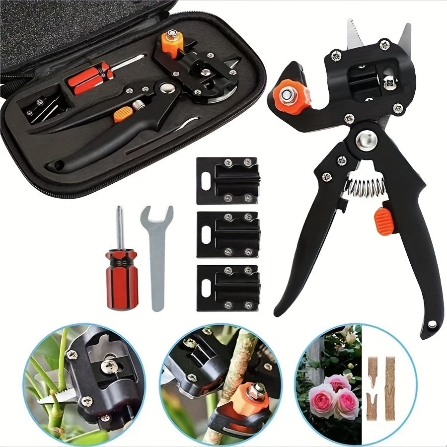 Gardening Grafting Tool Set with 3 Blades Pruning Shears Knife Wrench Storage Bag