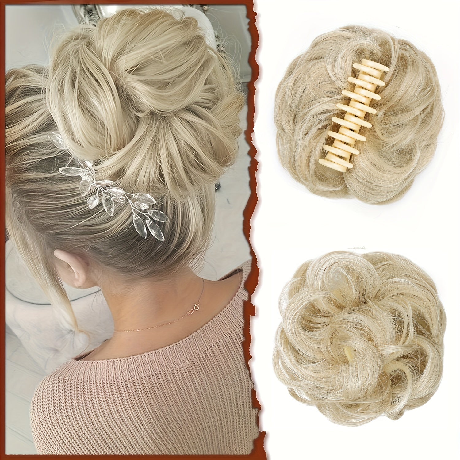 Women's Wavy Curly Hair Bun Synthetic Fiber Updo Hairpiece with Claw Clip