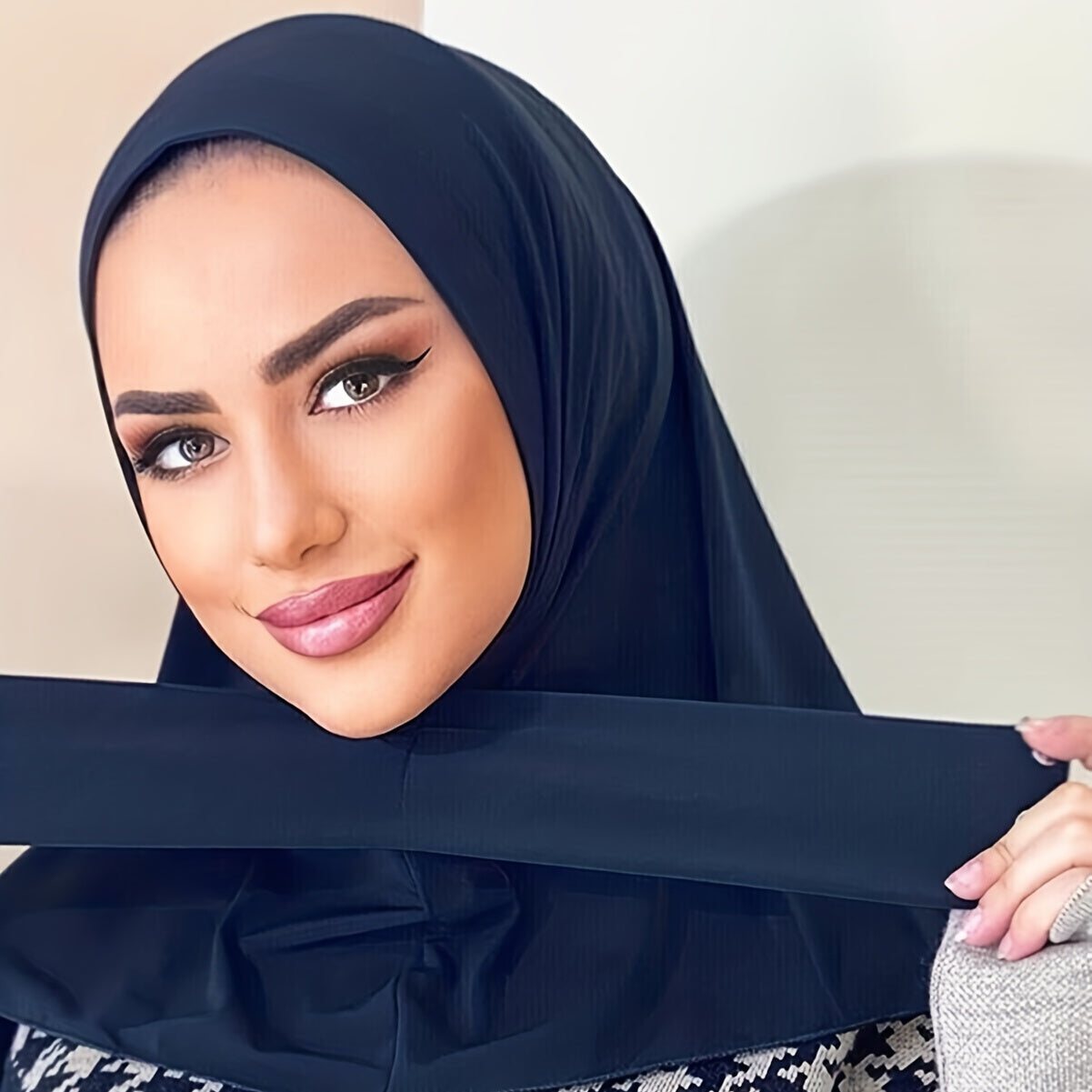 Solid Color Hijab for Women with Elastic Back and Snap Closure
