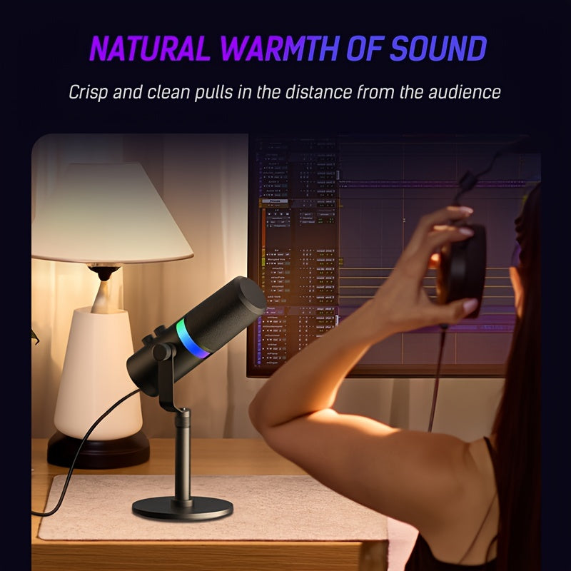 AMACEX SDM70 Dinamik Mikrofon XLR/USB, RGB, o'chirish funksiyasi va metall qurilishi bilan striming, o'yin, yozib olish va ovozli ishlov berish uchun.