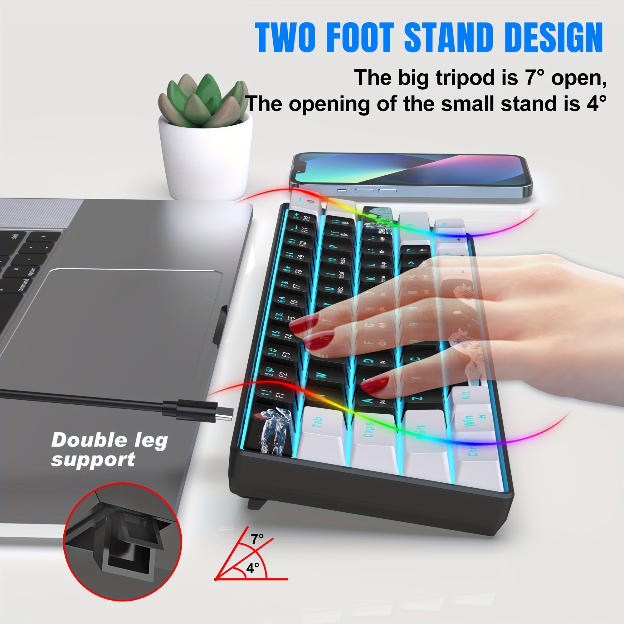 HXSJ Ergonomik 60% Mexanik O'yin Klaviaturasi, Moviy O'zgaruvchilar bilan, Orqa Yoritilgan Dengiz Moviy LED, USB Quvvatlangan, Batareya Talab Qilmaydi, ≤36V Ishlash Voltaji.