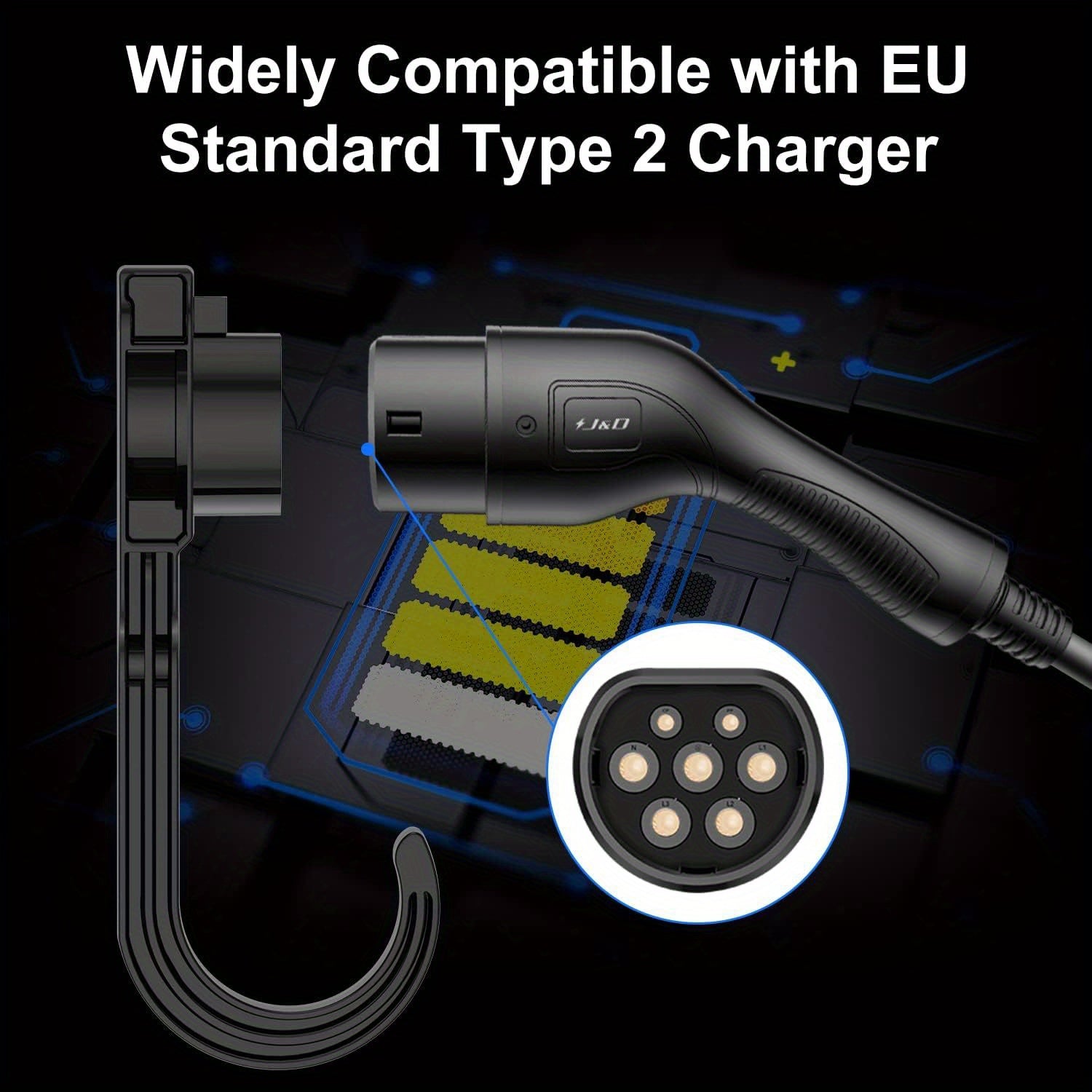 Electric Vehicle Wall-Mounted Charger Bracket with Hook Black for Most EVs