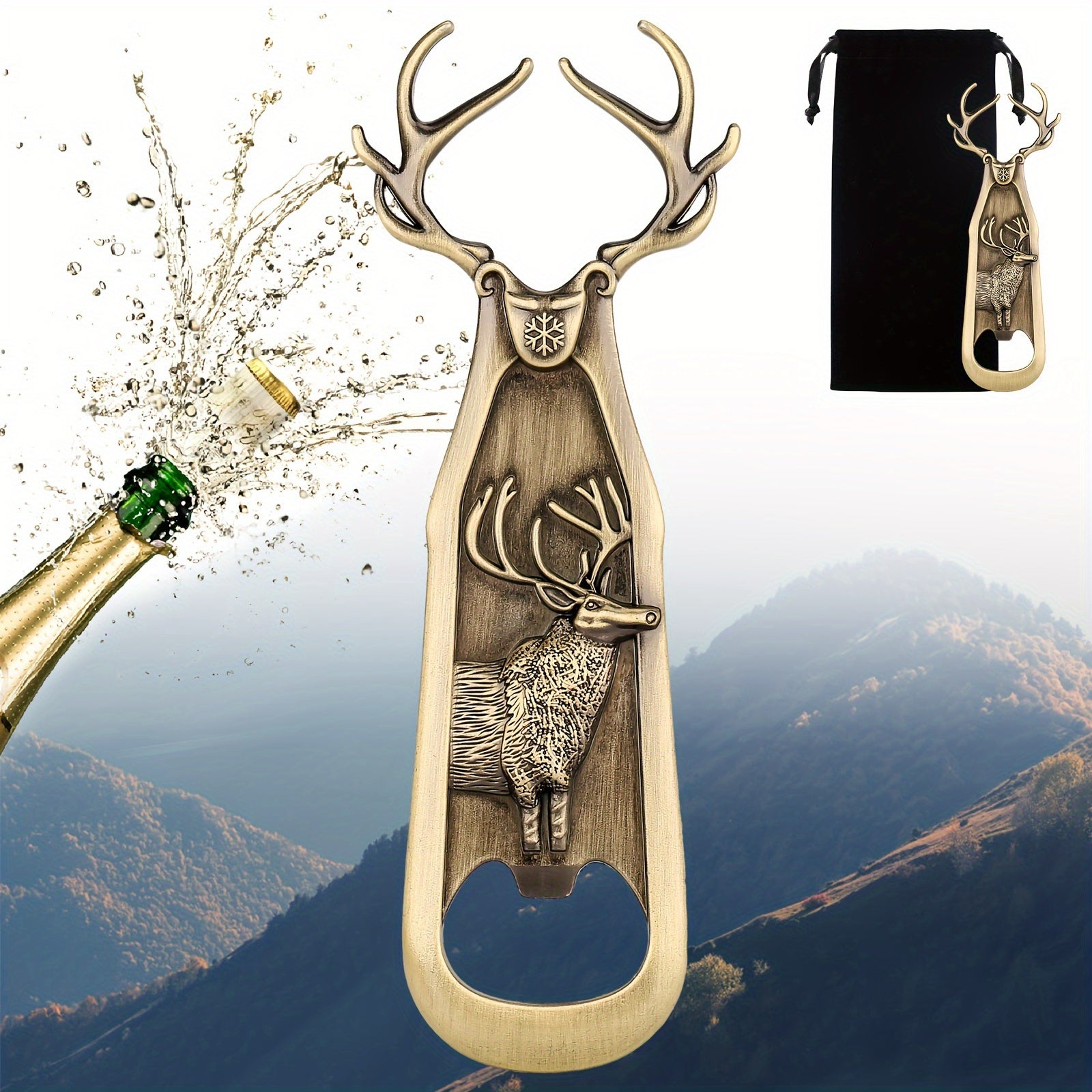 Velvet sumkali zanglamas po'latdan yasalgan elk shishka ochgichi, to'ng'iz boshli pivo ochgichi.