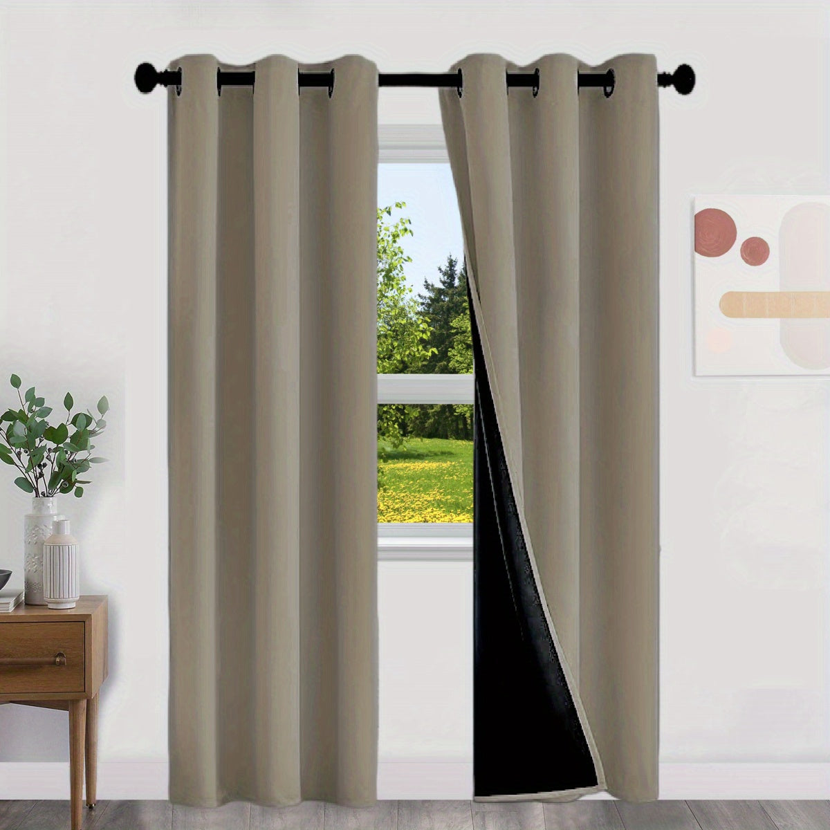 Blackout Curtains 100% Opaque with Lining 2 Pieces for Bedroom Living Room
