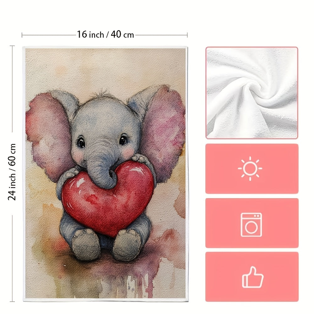 Pair of Soft Kitchen Towels 40x60cm Baby Elephant Print Absorbent Dish Towels