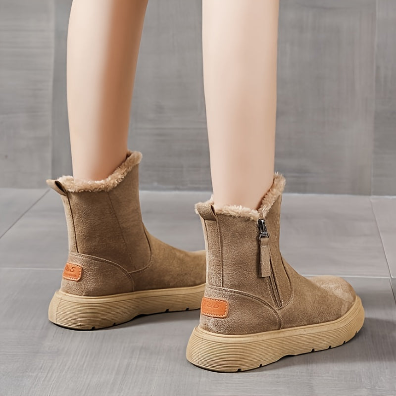 Women's Solid Color Winter Boots Side Zipper Warm Plush Non-slip Snow