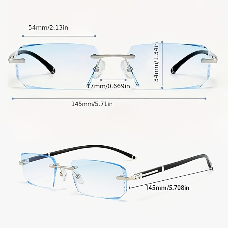 Unisex Rimless Glasses with Anti-Blue Light Clear Lenses for Business