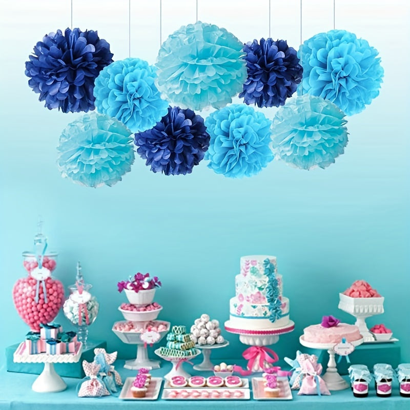 Set of 9 Paper Pom Pom Flowers for Party Decorations Events