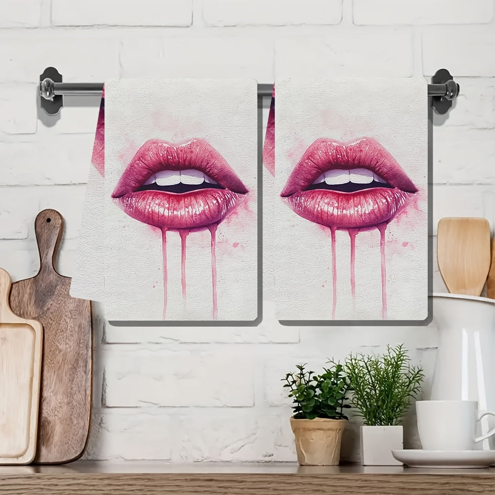 Valentine's Lips Kitchen Towels 2 Pack, Soft, Absorbent, 16x24 Inches