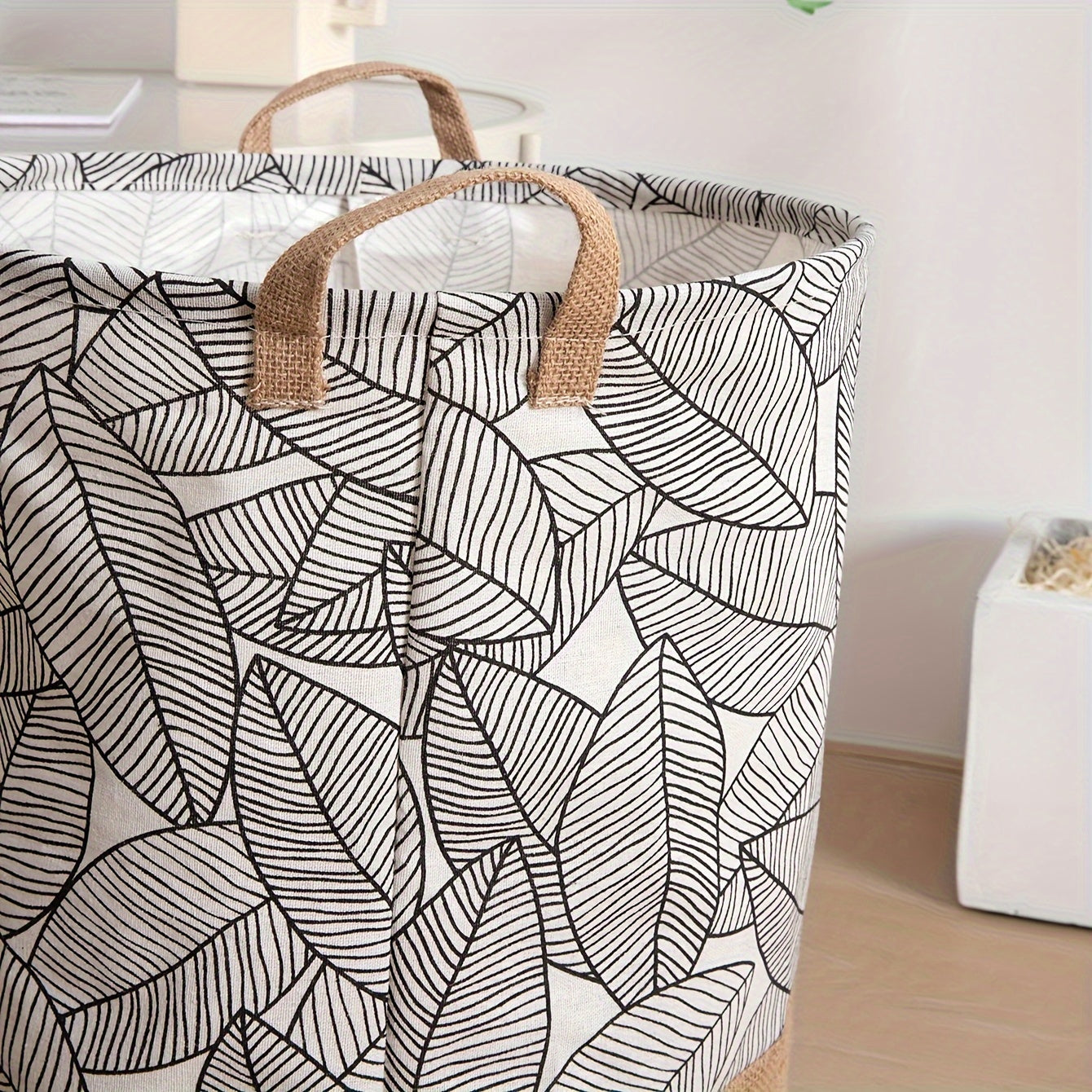 Cesto de yute impermeable redondo para ropa, juguetes y mantas, plegable con asas