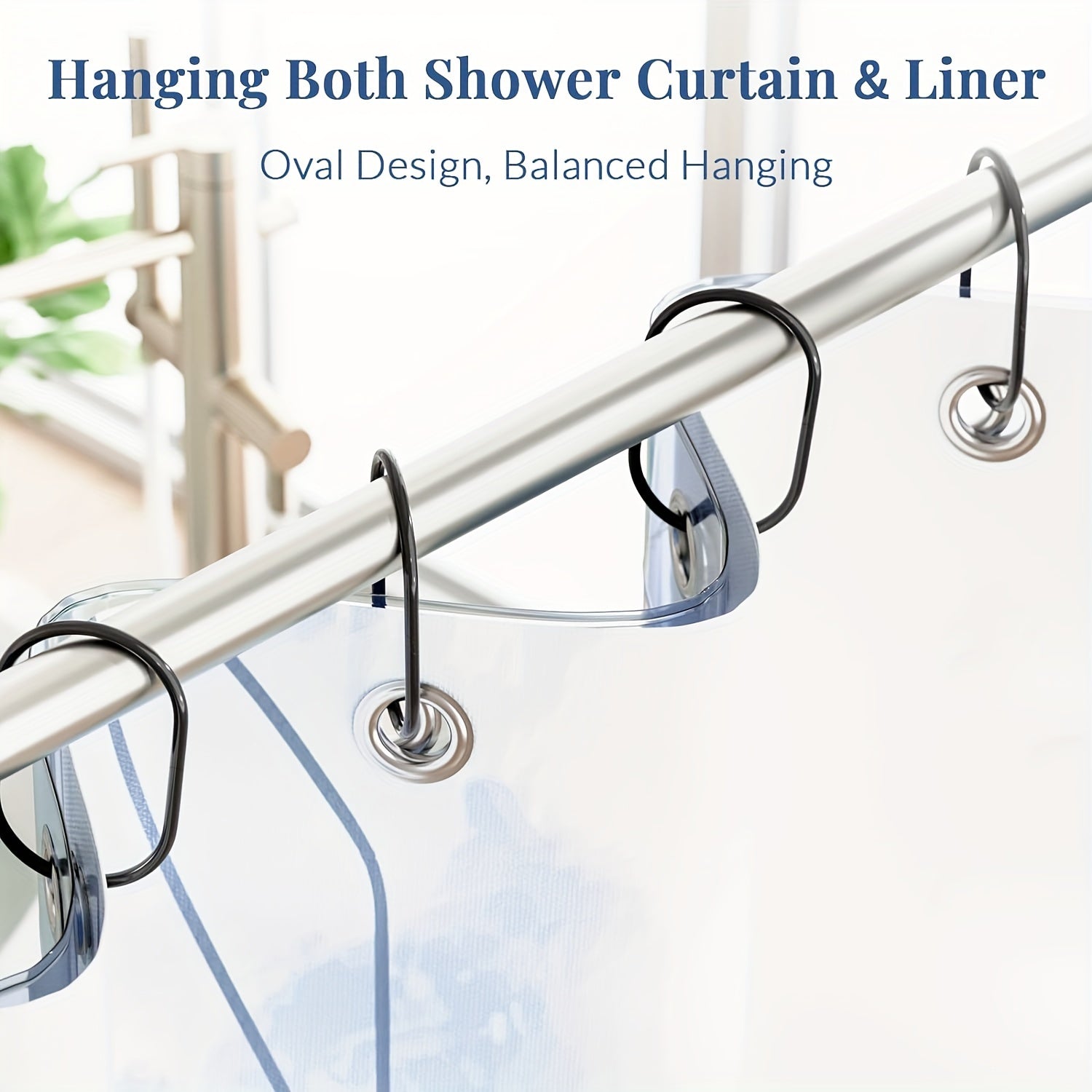 Juego de 12 aros de cortina de ducha de hierro fundido negro antióxido, antideslizantes y de fijación segura