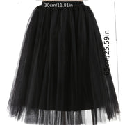 Women’s Mesh Ballet Skirt Mid-Length Tutu Pleated Dance Skirt Solid Colors