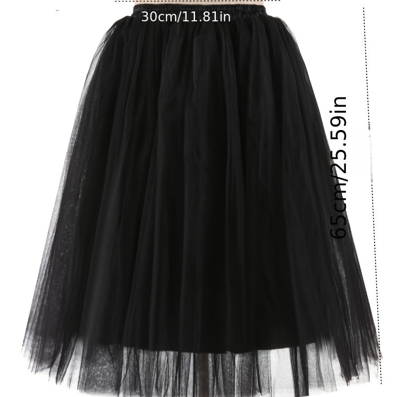 Women’s Mesh Ballet Skirt Mid-Length Tutu Pleated Dance Skirt Solid Colors