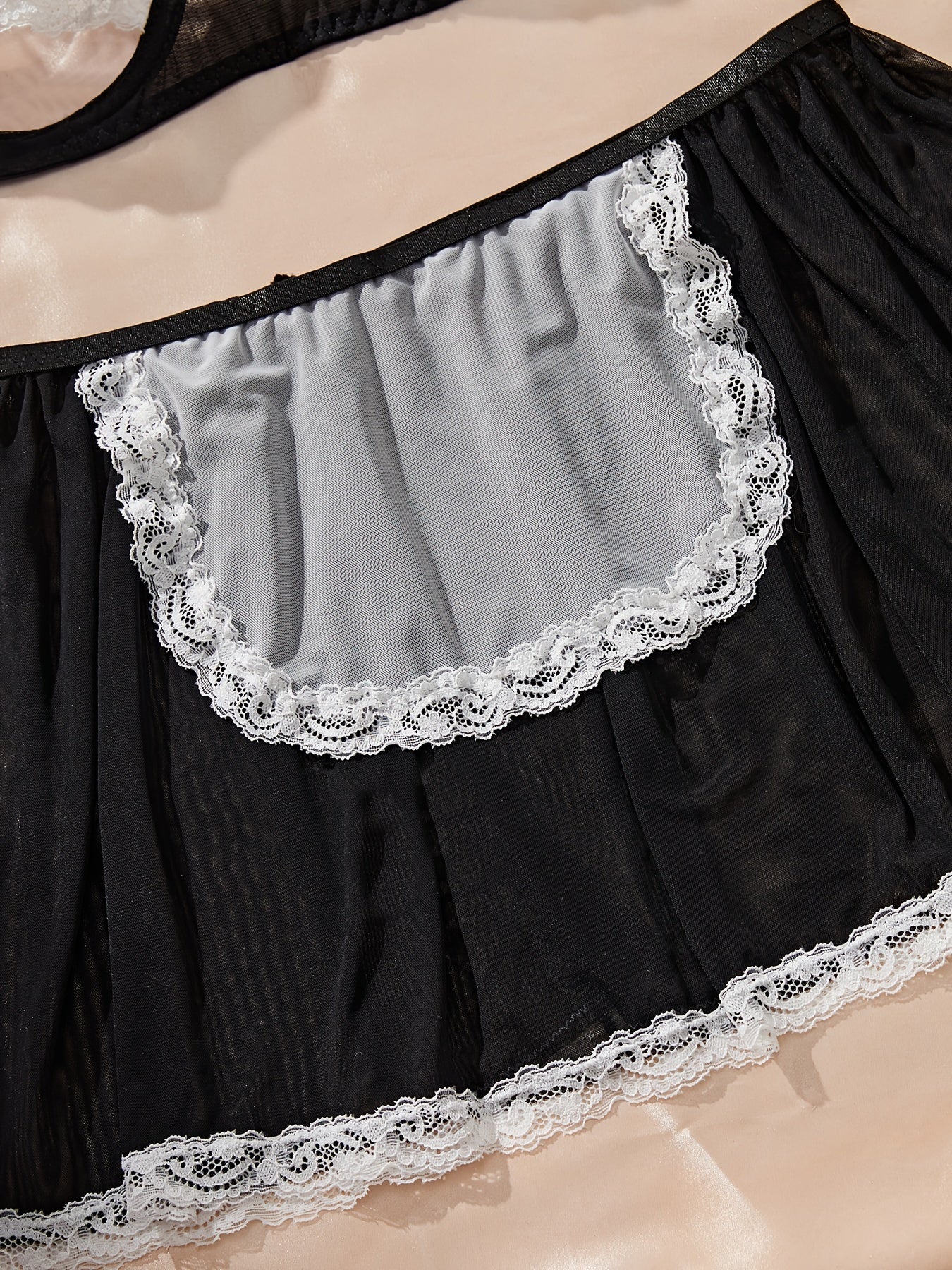 Women's Floral Lace Lingerie Set with Semi-Sheer Bra Mini Skirt and Choker