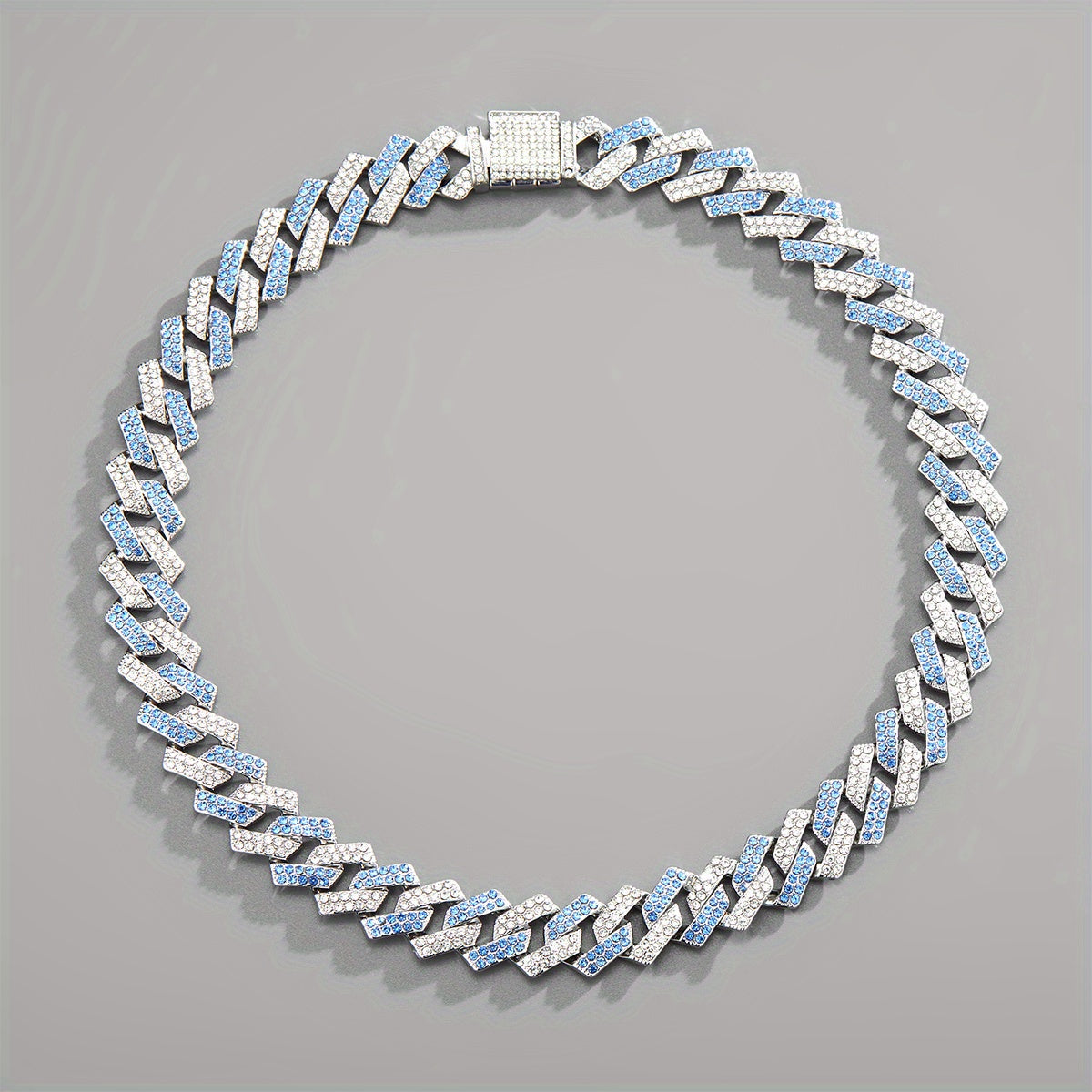 Men's Silver Pink Blue Cuban Link Chain Iced Out Lab Faux Diamonds Miami Necklace Choker