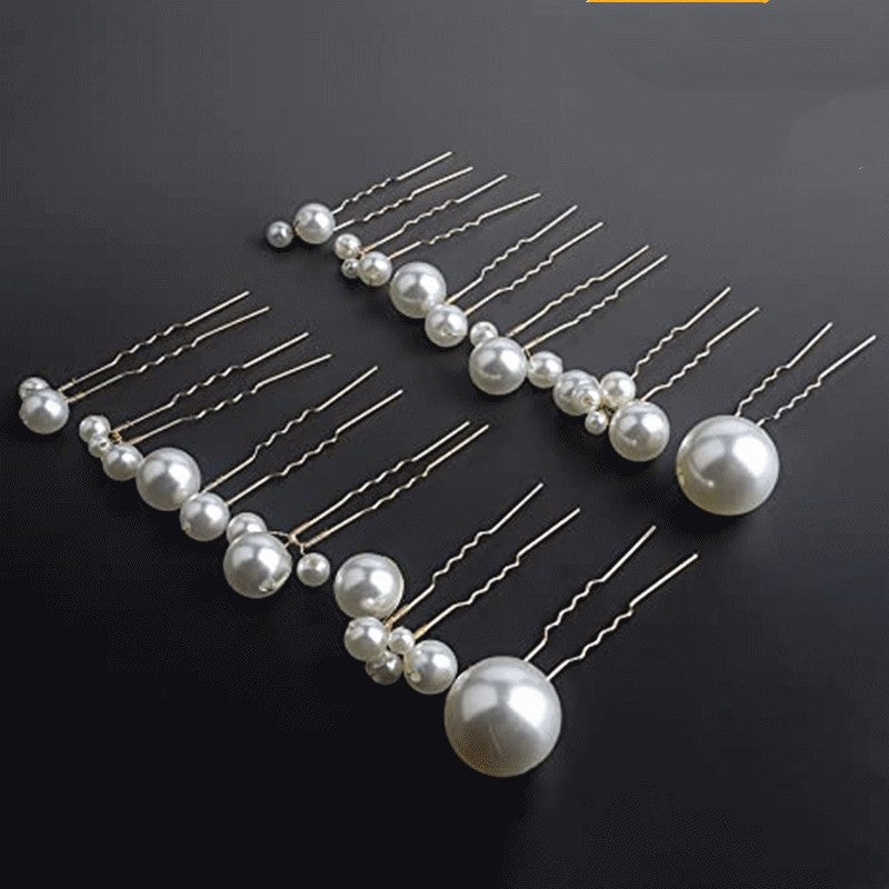 To'ylar uchun oltin va kumush rangdagi faux marjon bilan bezatilgan 6 ta U-shaklidagi soch pinlari