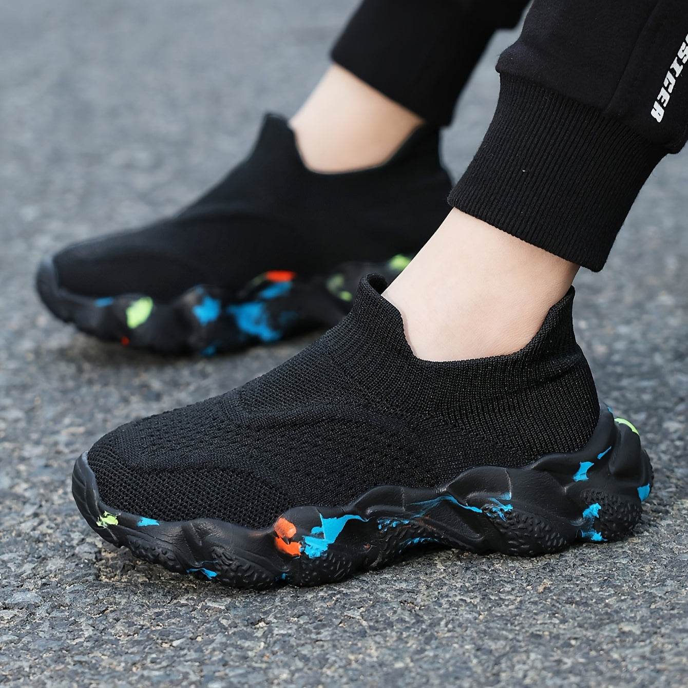 Kids Breathable Knit Slip-On Sneakers All-Season Casual Low Top EVA Fabric