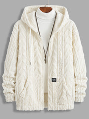 Men's Plush Jacquard Hoodie with Tassel Detail and Contrast Drawstring for Casual Winter Wear