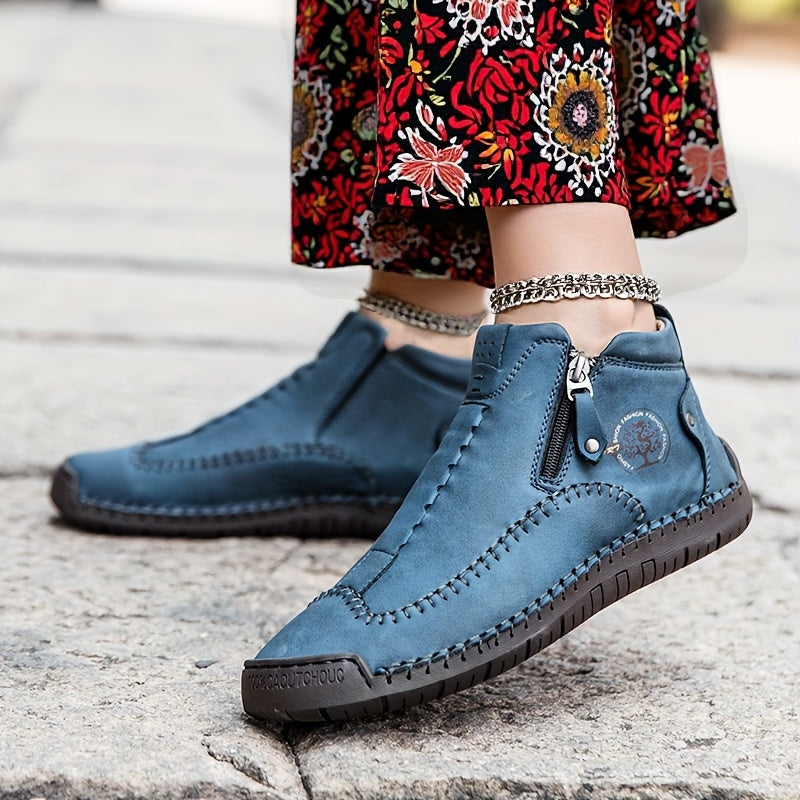 Women's Slip-On Loafers Faux Leather All-Season Zipper Comfort Rubber Sole