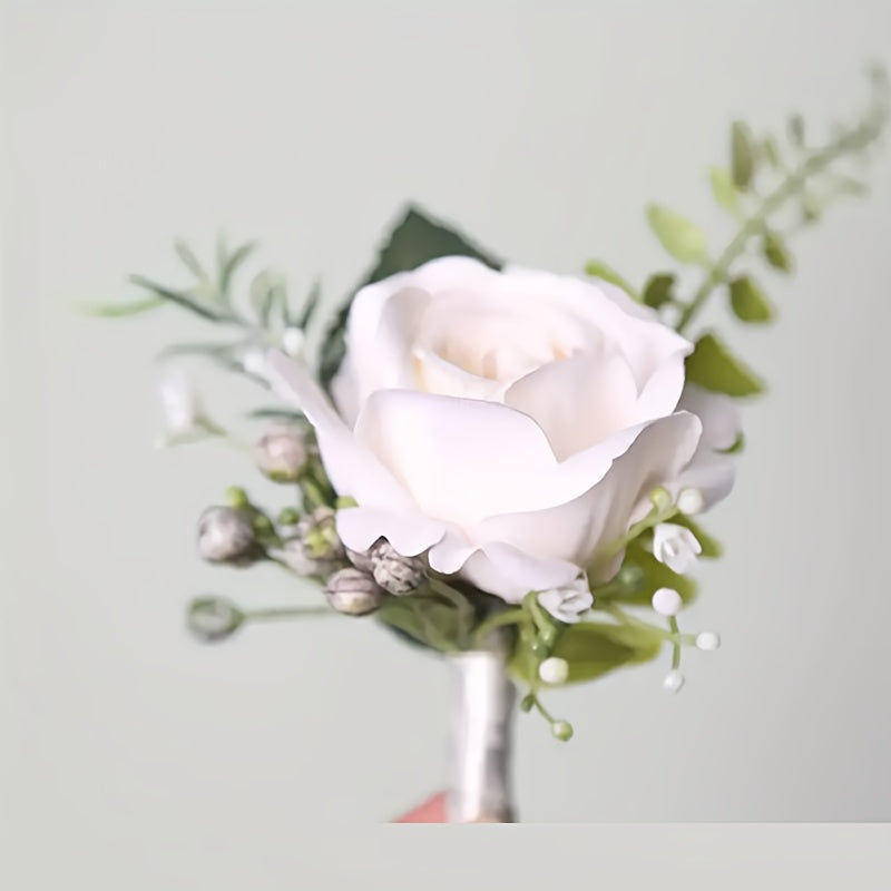 White Rose Corsage for Men Polyester Boutonniere for Weddings and Special Occasions