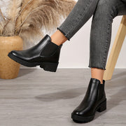 Women's Faux Leather Chelsea Boots Black Low Heel Slip-On Ankle Shoes