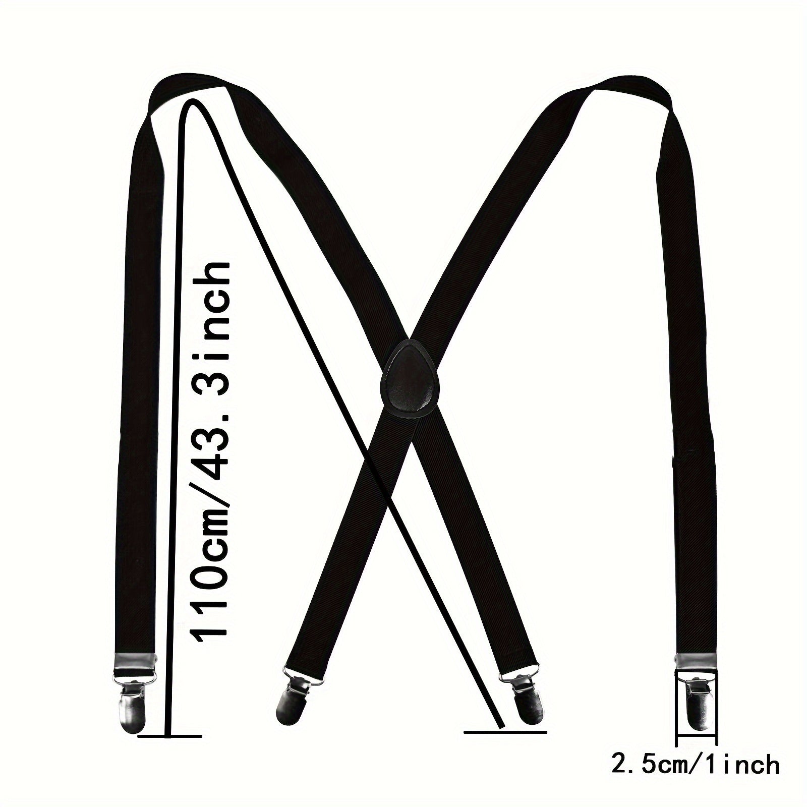 Men's Black X-Back 4-Clip Suspender with Adjustable Elastic Straps and Metal Clips